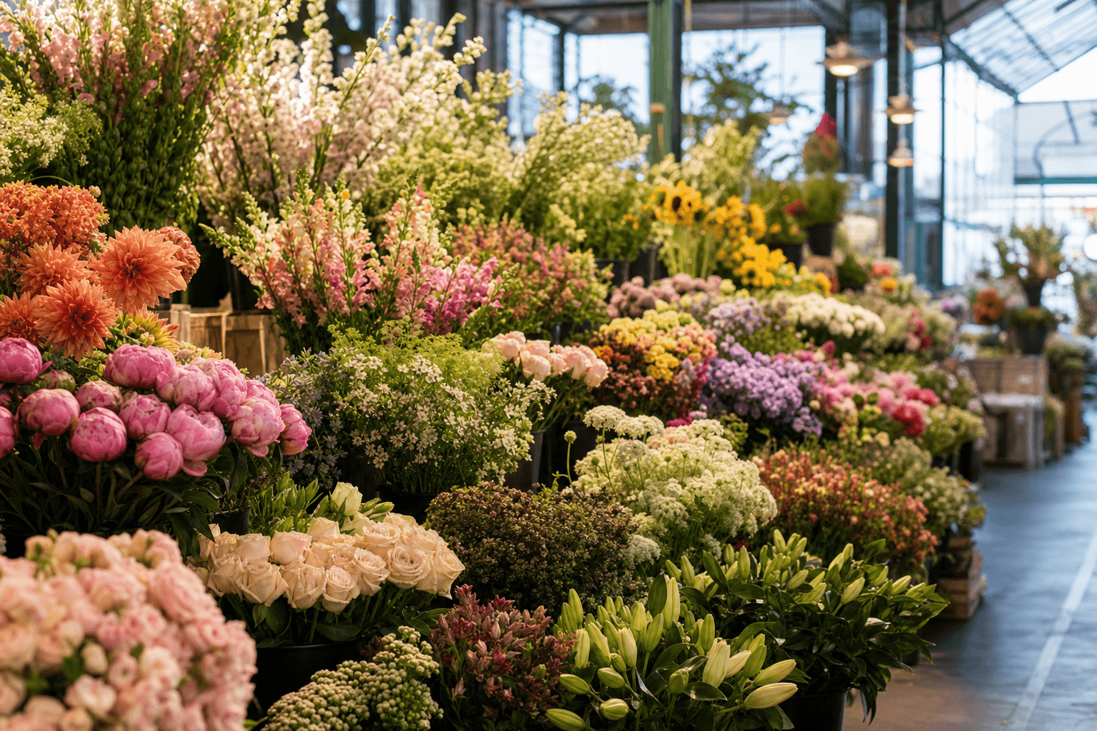 Frische Blumen in der regionalen Markthalle